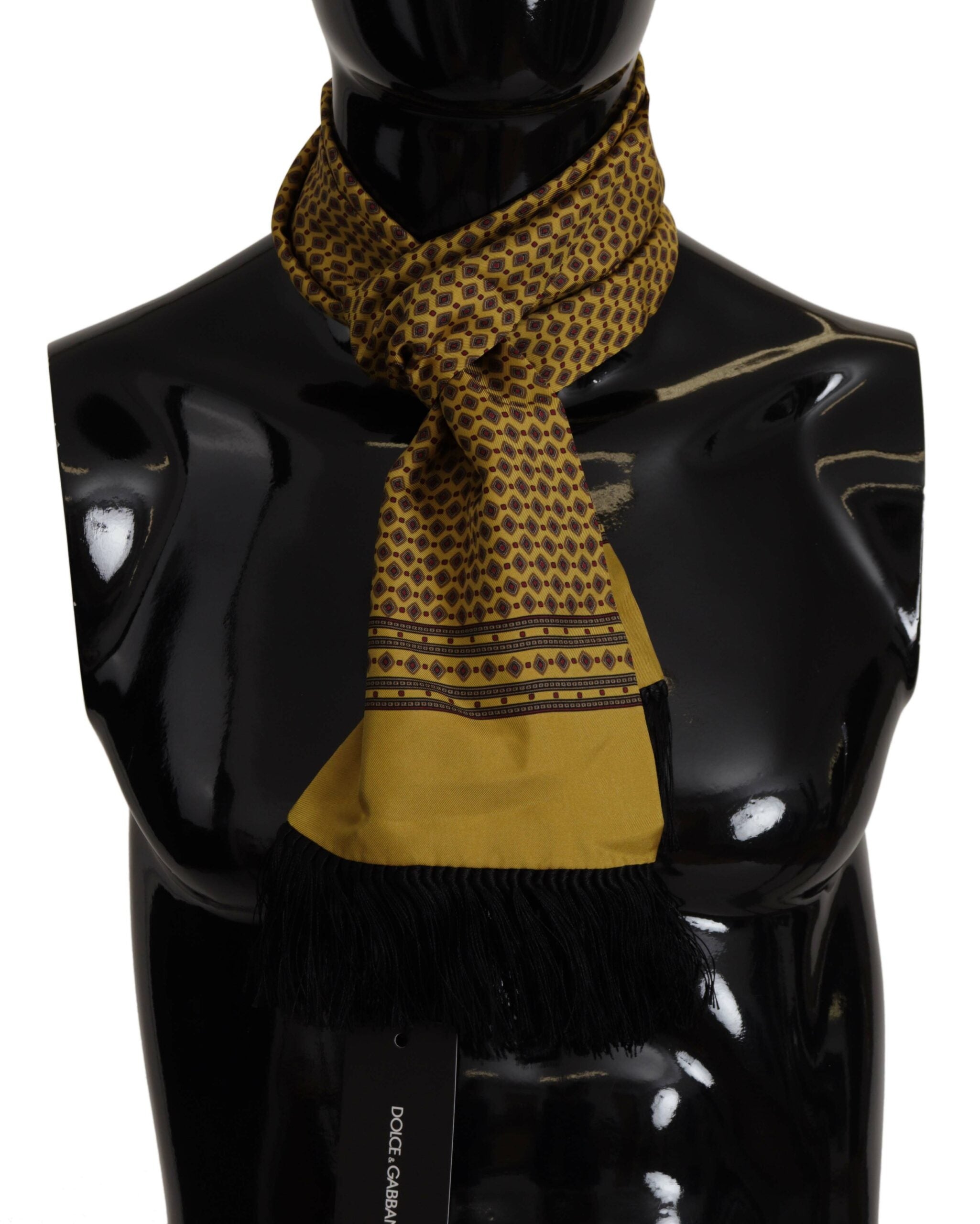 Dolce & Gabbana Yellow Patterned Silk Neck Wrap Fringe Scarf - Zeiniez