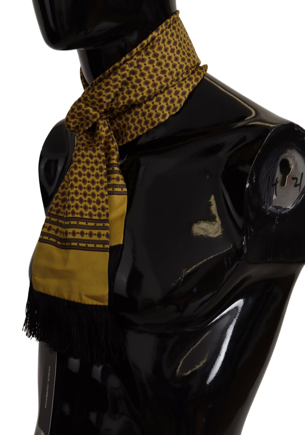 Dolce & Gabbana Yellow Patterned Silk Neck Wrap Fringe Scarf - Zeiniez