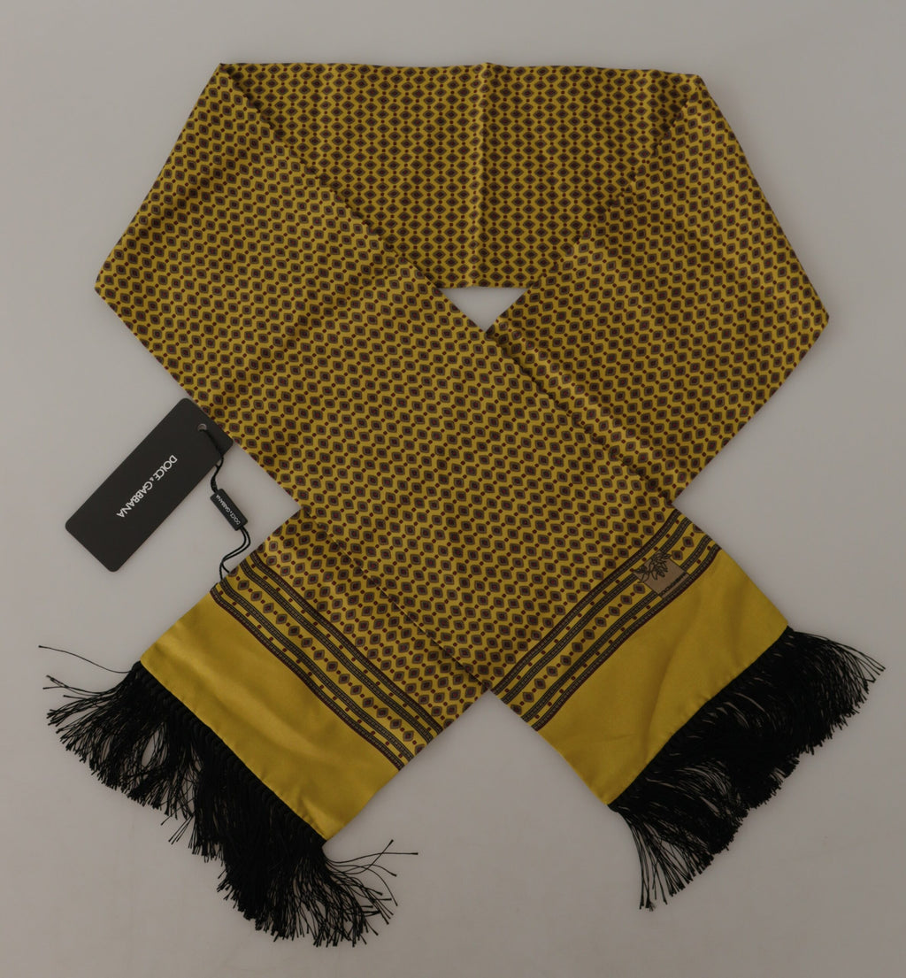 Dolce & Gabbana Yellow Patterned Silk Neck Wrap Fringe Scarf - Zeiniez