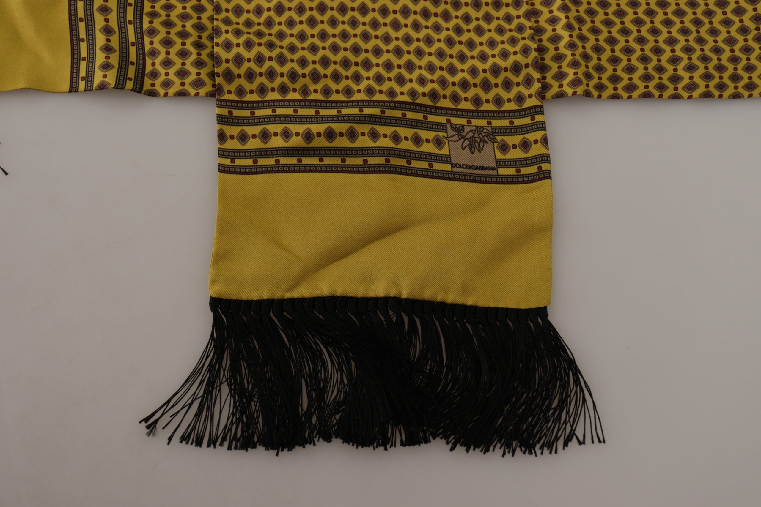 Dolce & Gabbana Yellow Patterned Silk Neck Wrap Fringe Scarf - Zeiniez