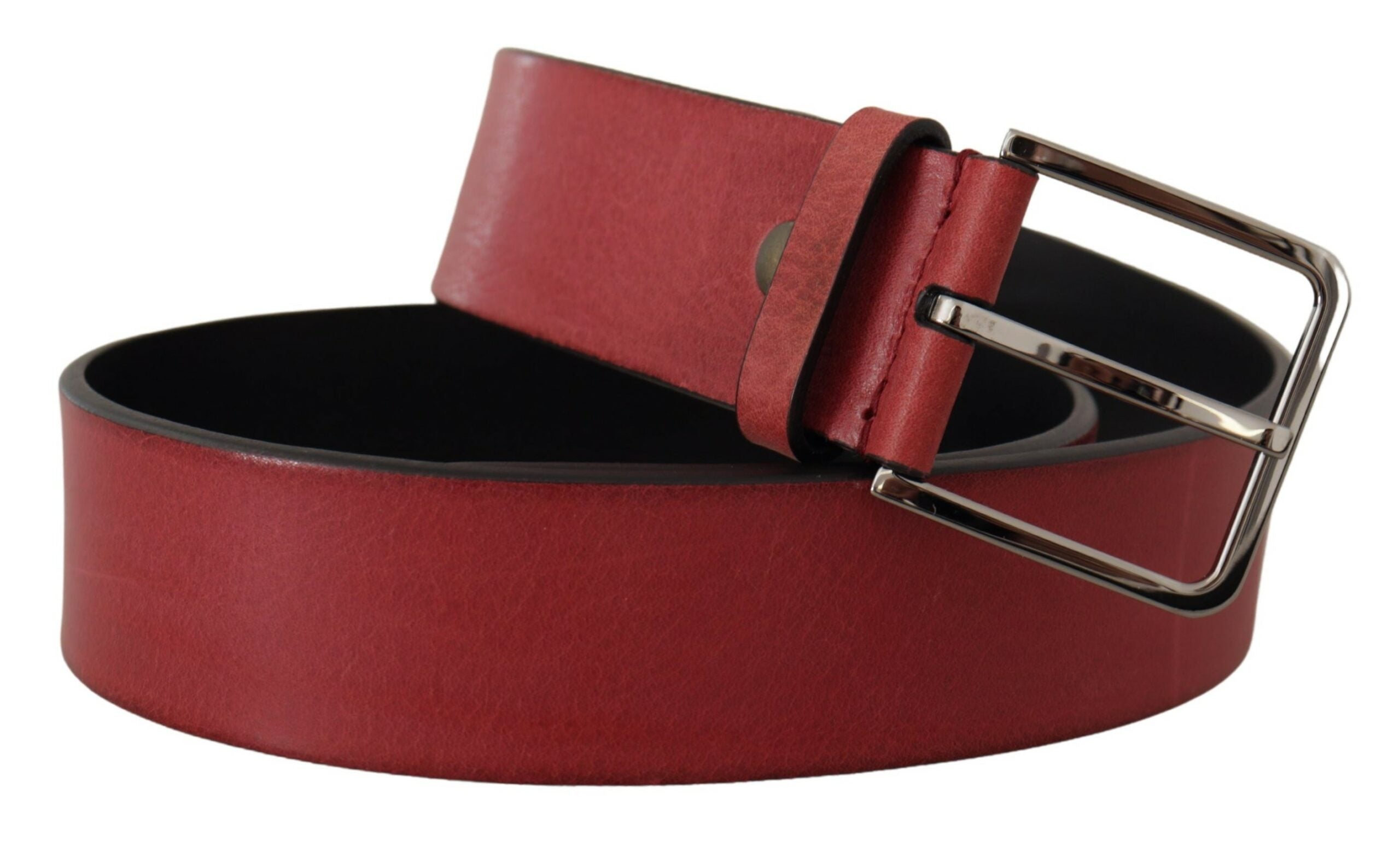 Dolce & Gabbana Maroon Vitello Silver Metal Logo Buckle Belt - Zeiniez