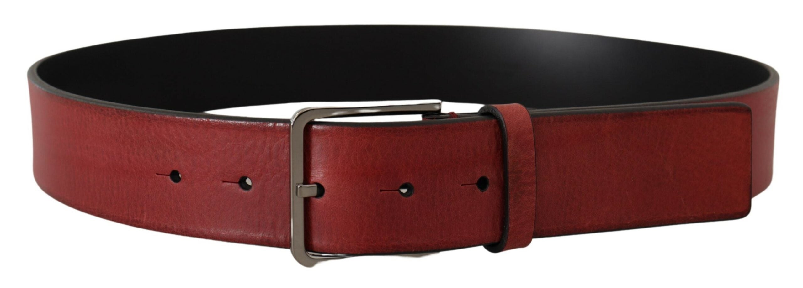 Dolce & Gabbana Maroon Vitello Silver Metal Logo Buckle Belt - Zeiniez