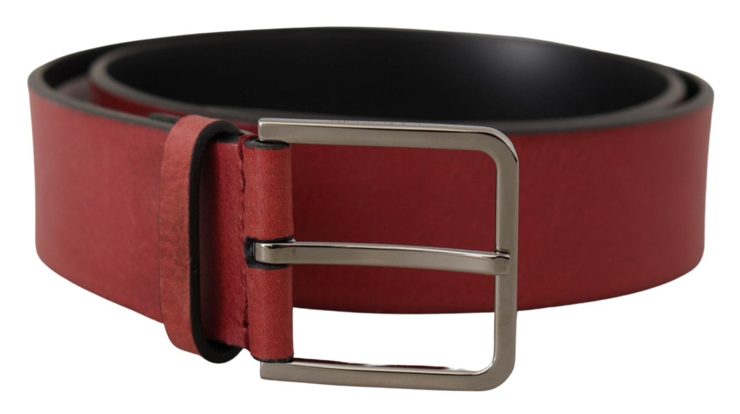 Dolce & Gabbana Maroon Vitello Silver Metal Logo Buckle Belt - Zeiniez