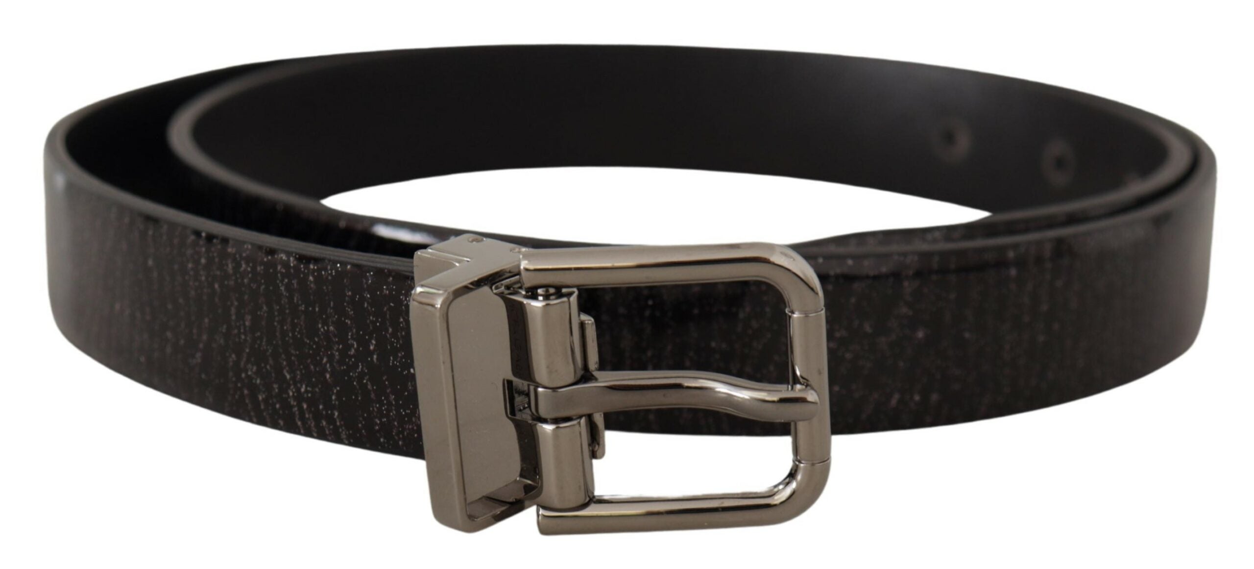 Dolce & Gabbana Black Leather Vernice Metal Buckle Belt - Zeiniez
