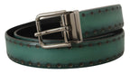 Dolce & Gabbana Green Giotto Leather Silver Metal Buckle Belt - Zeiniez