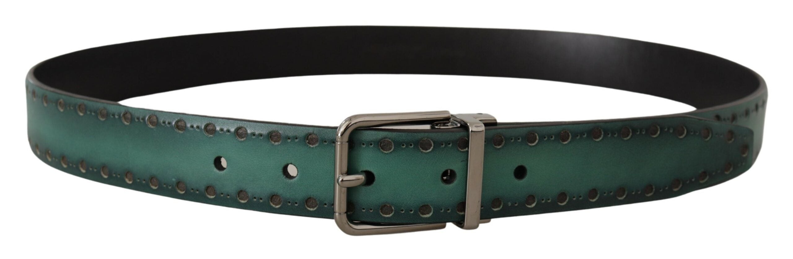 Dolce & Gabbana Green Giotto Leather Silver Metal Buckle Belt - Zeiniez