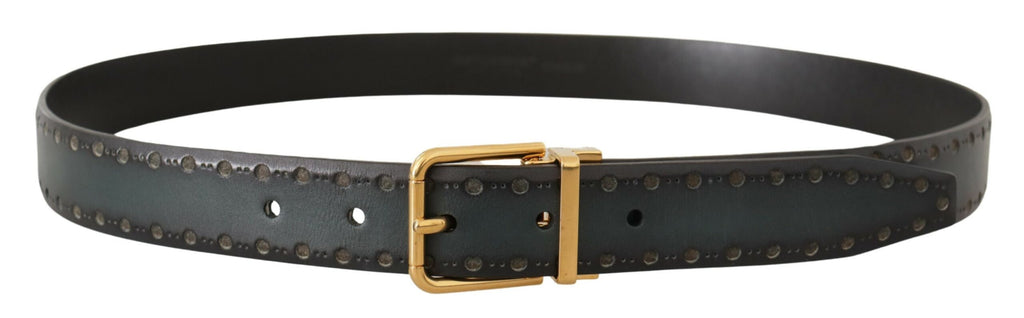 Dolce & Gabbana Green Perforated Leather Brass Metal Belt - Zeiniez