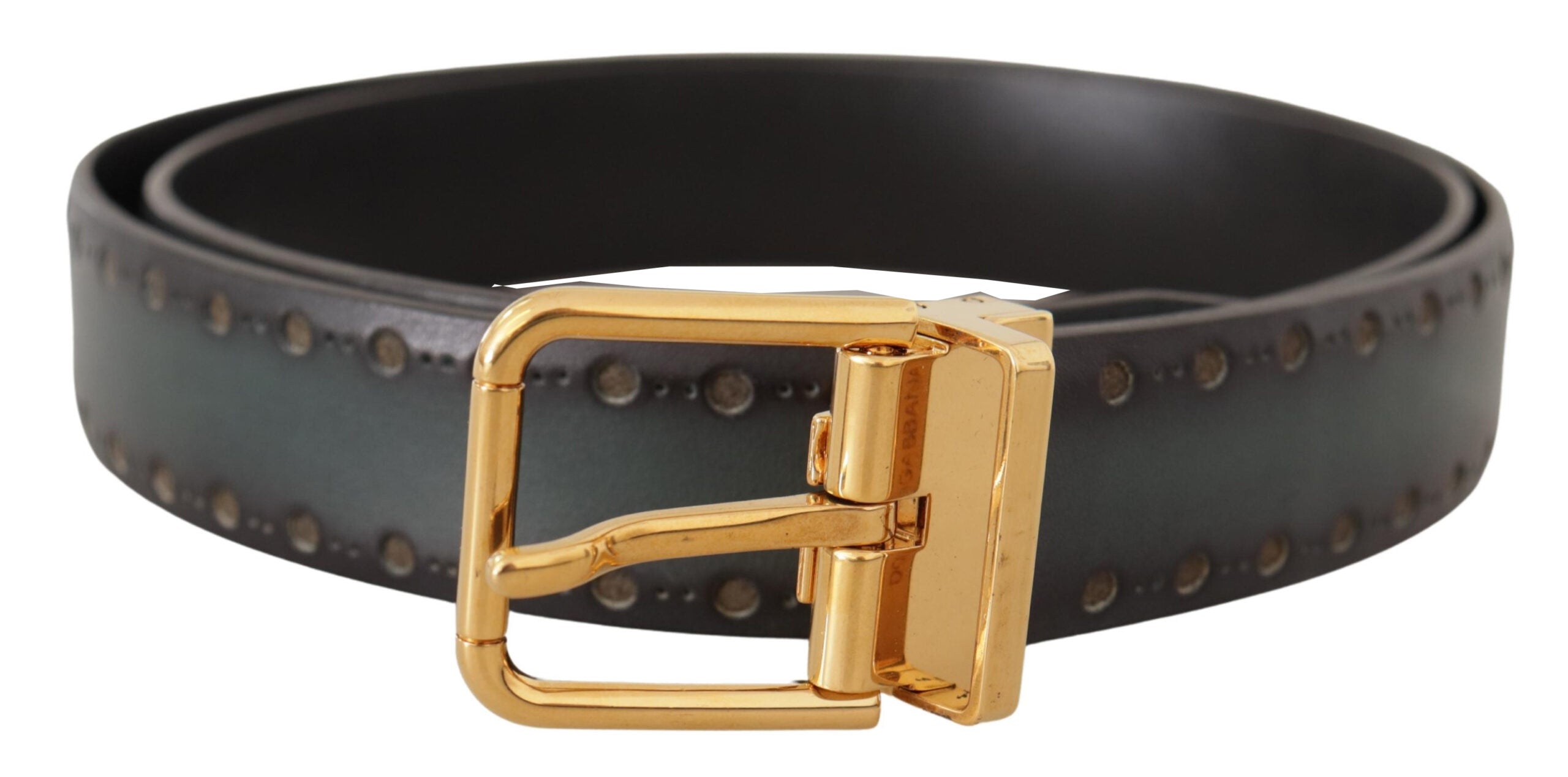 Dolce & Gabbana Green Perforated Leather Brass Metal Belt - Zeiniez