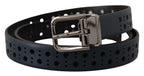 Dolce & Gabbana Navy Blue Perforated Leather Skinny Metal Buckle Belt - Zeiniez