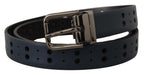 Dolce & Gabbana Blue Perforated Skinny Leather Metal Buckle Belt - Zeiniez
