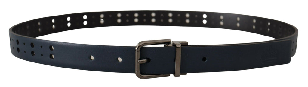 Dolce & Gabbana Blue Perforated Skinny Leather Metal Buckle Belt - Zeiniez
