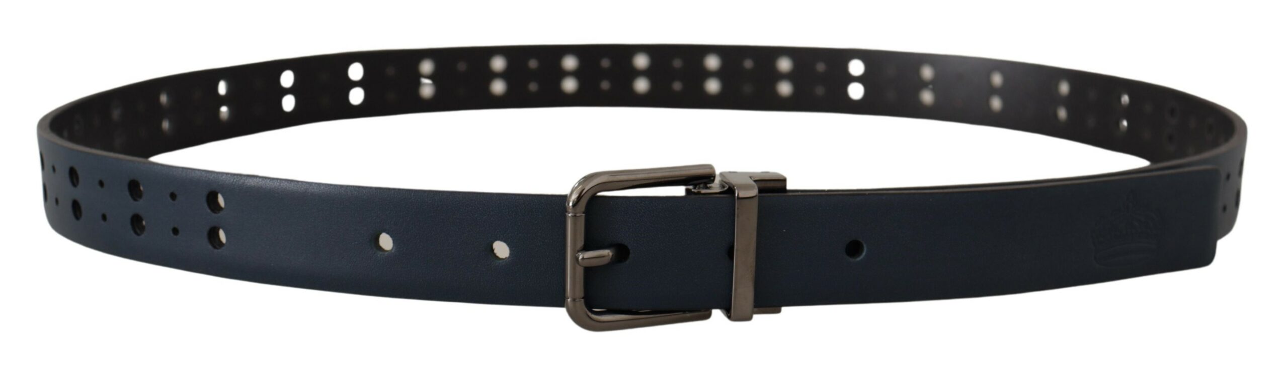 Dolce & Gabbana Blue Perforated Skinny Leather Metal Buckle Belt - Zeiniez