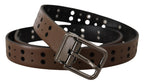 Dolce & Gabbana Dark Brown Perforated Leather Metal Belt - Zeiniez