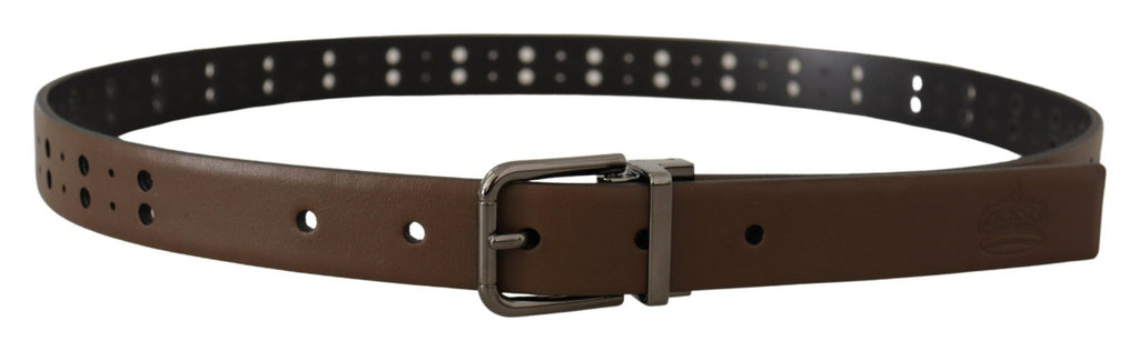 Dolce & Gabbana Dark Brown Perforated Leather Metal Belt - Zeiniez