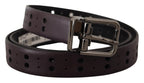 Dolce & Gabbana Burgundy Leather Perforated Metal Buckle Belt - Zeiniez