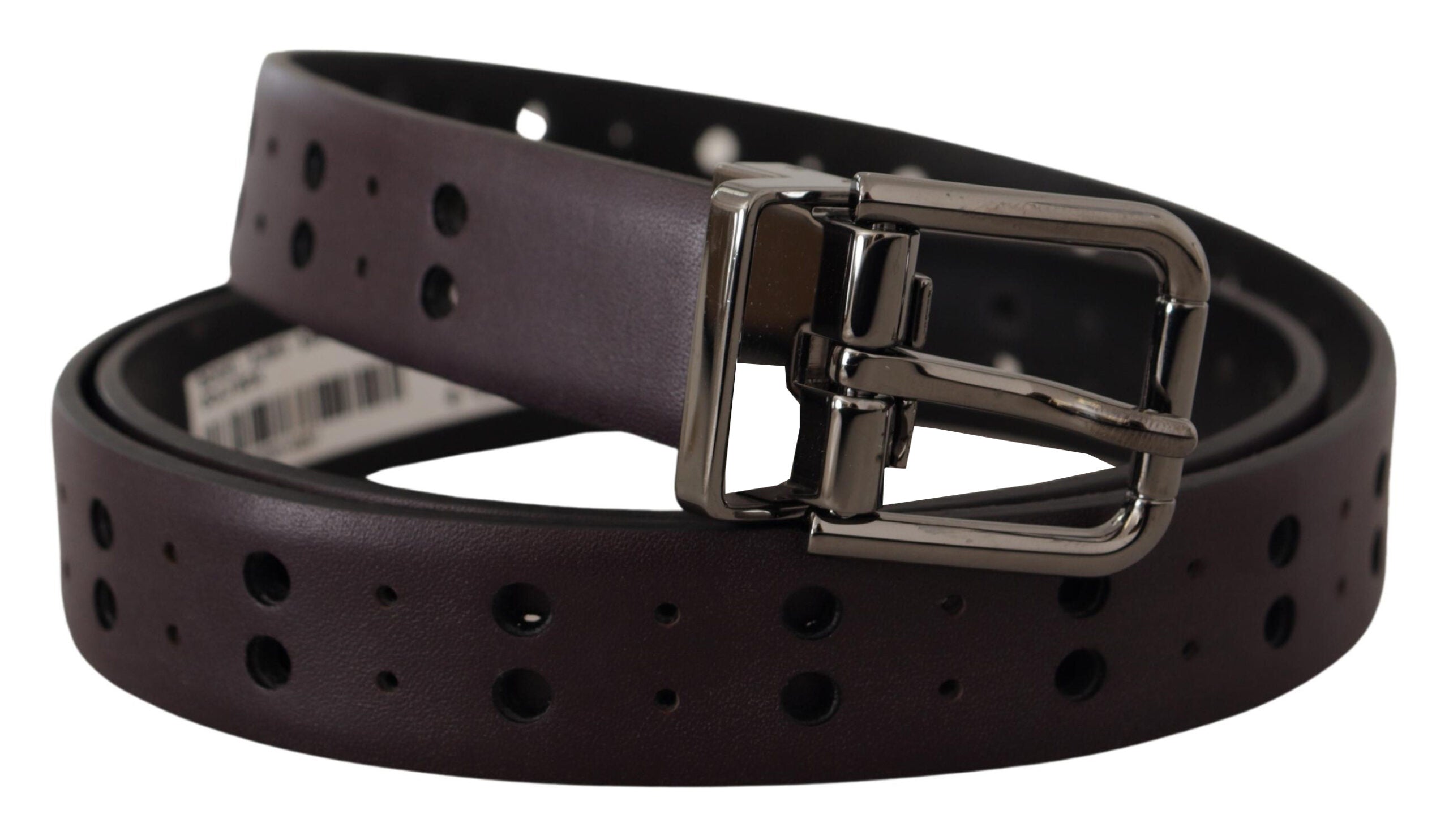 Dolce & Gabbana Burgundy Leather Perforated Metal Buckle Belt - Zeiniez
