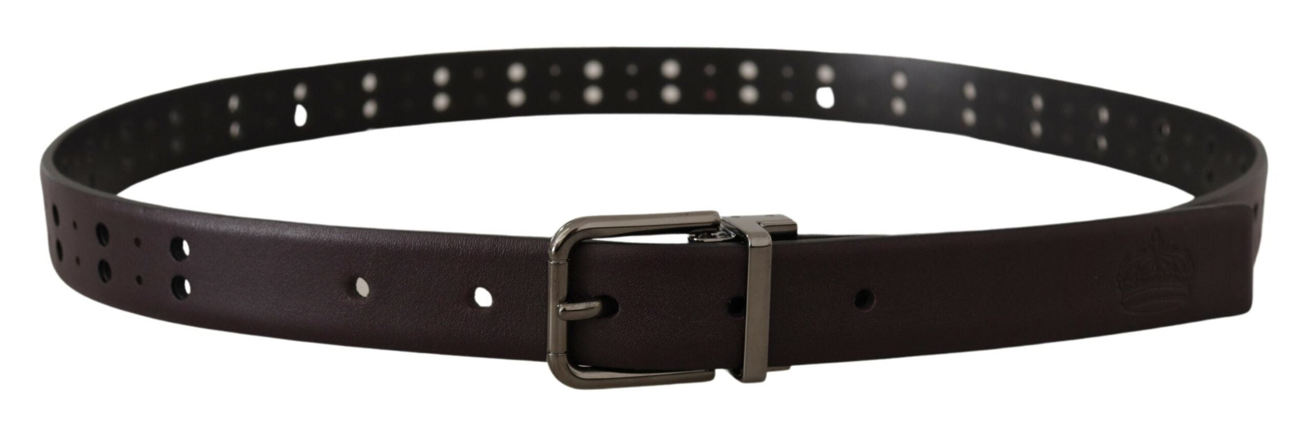 Dolce & Gabbana Burgundy Leather Perforated Metal Buckle Belt - Zeiniez