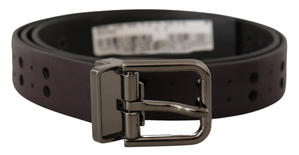 Dolce & Gabbana Burgundy Leather Perforated Metal Buckle Belt - Zeiniez