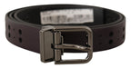 Dolce & Gabbana Burgundy Leather Perforated Metal Buckle Belt - Zeiniez