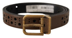 Dolce & Gabbana Brown Leather Perforated Crown Belt - Zeiniez