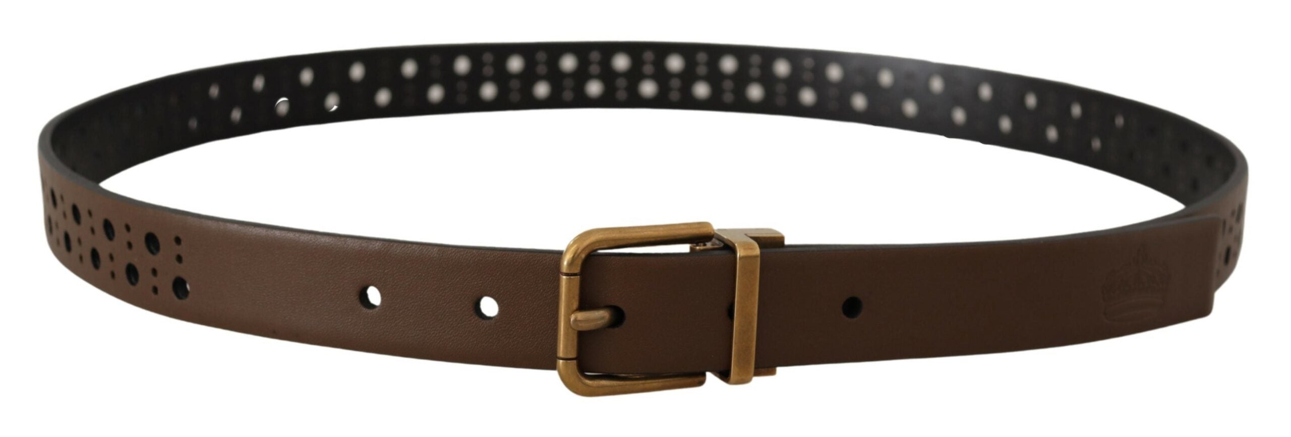Dolce & Gabbana Brown Leather Perforated Crown Belt - Zeiniez