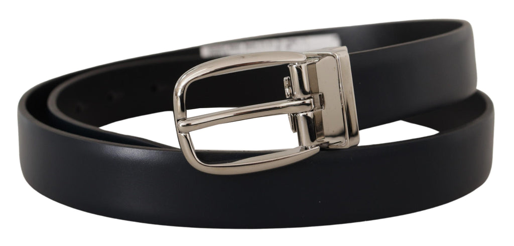 Dolce & Gabbana Black Leather Formal Silver Metal Buckle Belt - Zeiniez
