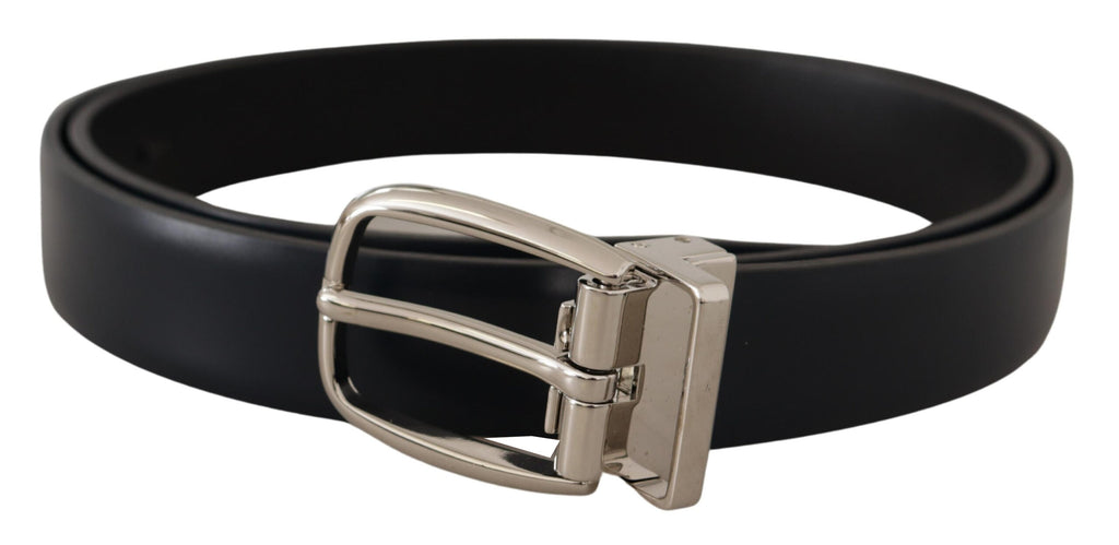 Dolce & Gabbana Black Leather Formal Silver Metal Buckle Belt - Zeiniez