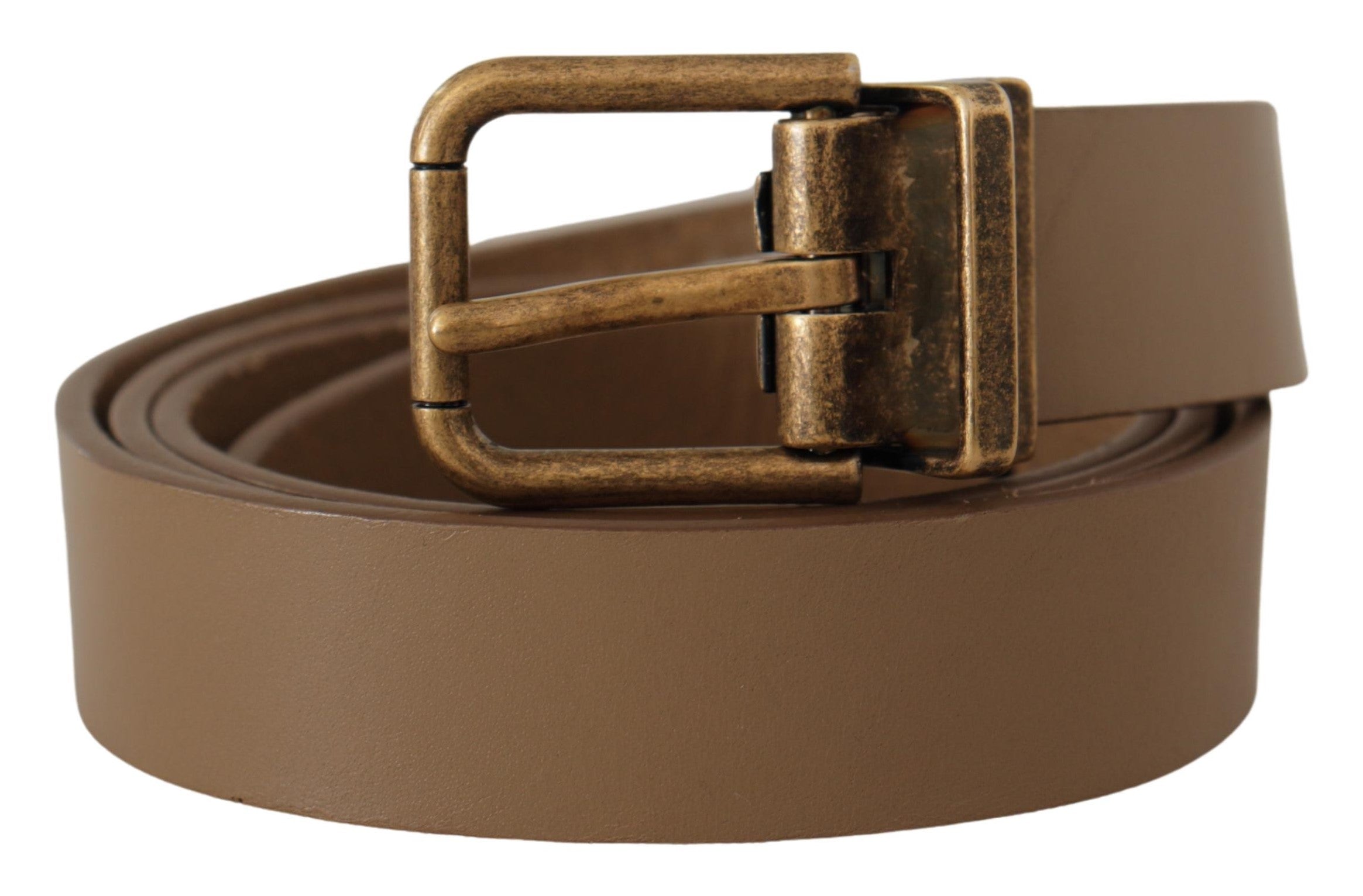 Dolce & Gabbana Brown Solid Leather Brass Buckle Classic Belt - Zeiniez