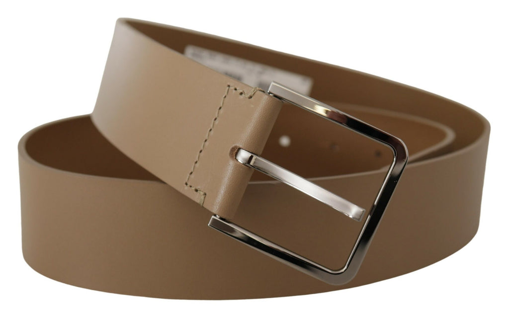 Dolce & Gabbana Beige Calf Leather Wide Silver Metal Belt - Zeiniez
