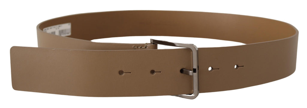 Dolce & Gabbana Beige Calf Leather Wide Silver Metal Belt - Zeiniez