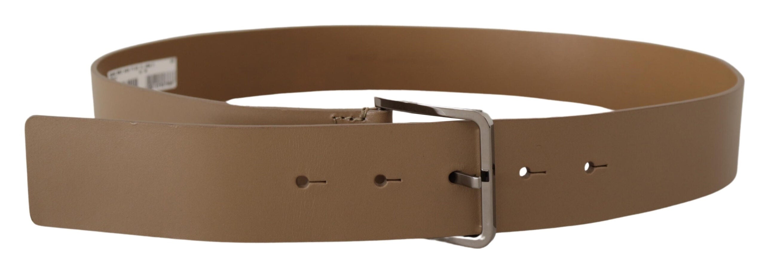 Dolce & Gabbana Beige Calf Leather Wide Silver Metal Belt - Zeiniez