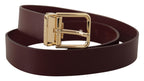 Dolce & Gabbana Maroon Vitello Leather Gold Metal Buckle Belt - Zeiniez