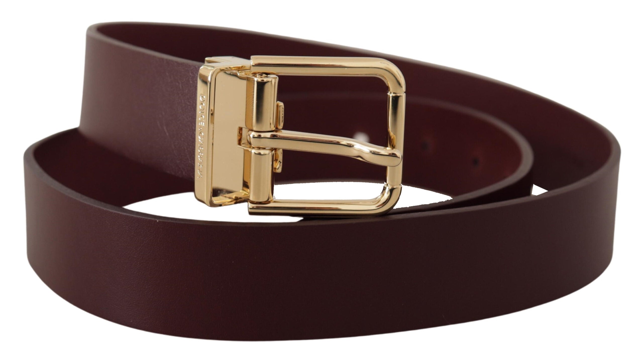 Dolce & Gabbana Maroon Vitello Leather Gold Metal Buckle Belt - Zeiniez