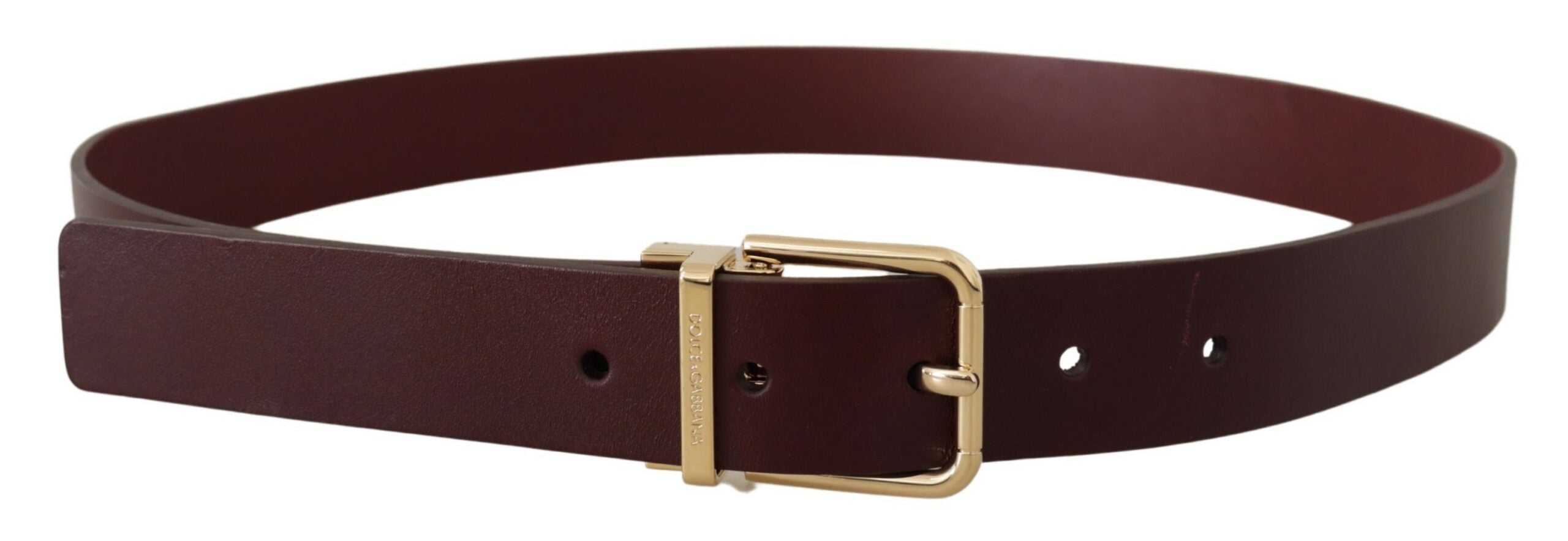 Dolce & Gabbana Maroon Vitello Leather Gold Metal Buckle Belt - Zeiniez