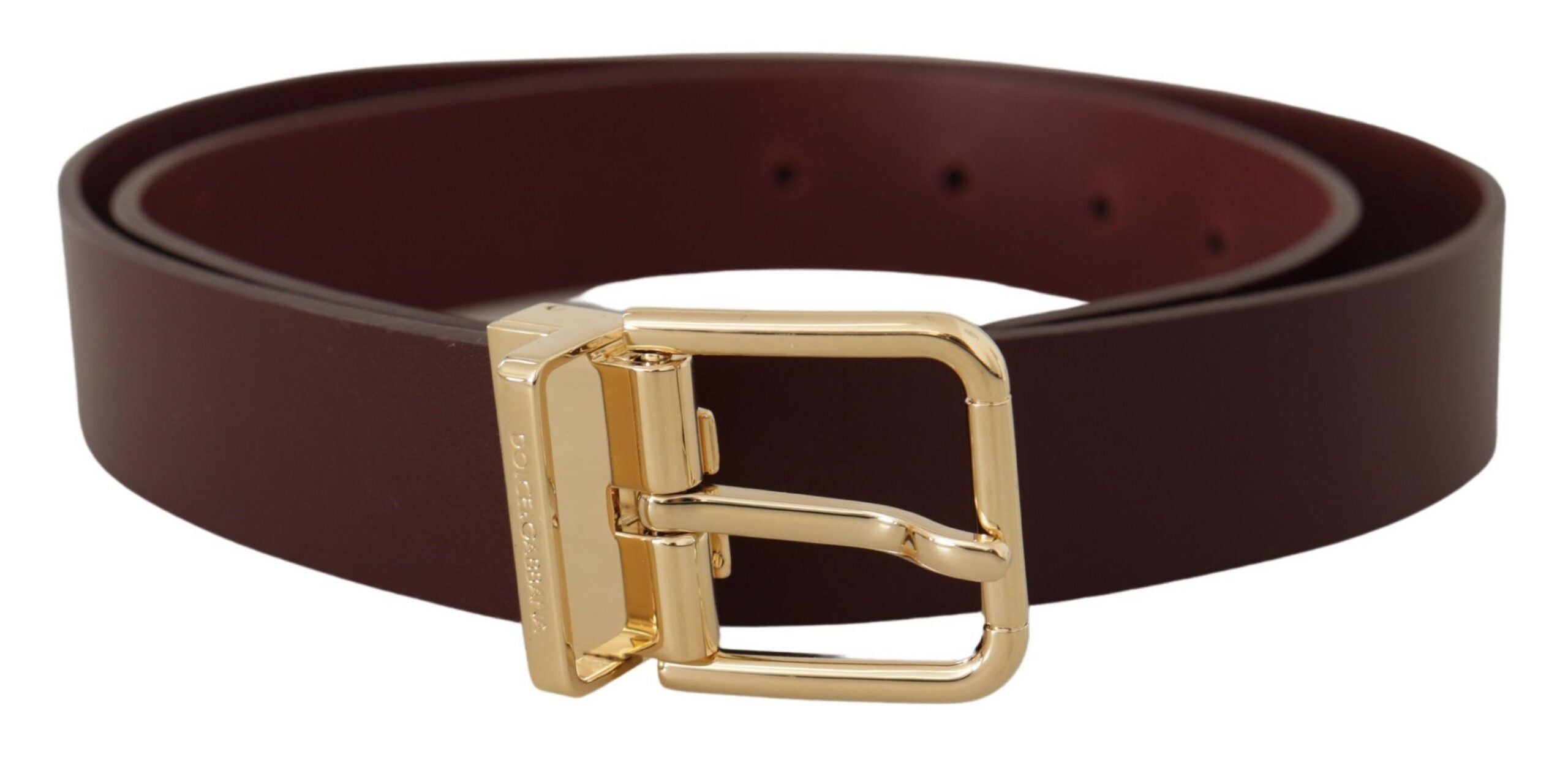 Dolce & Gabbana Maroon Vitello Leather Gold Metal Buckle Belt - Zeiniez