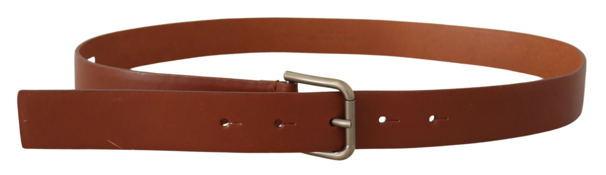 Dolce & Gabbana Brown Calf Leather Silver Tone Metal Buckle Belt - Zeiniez