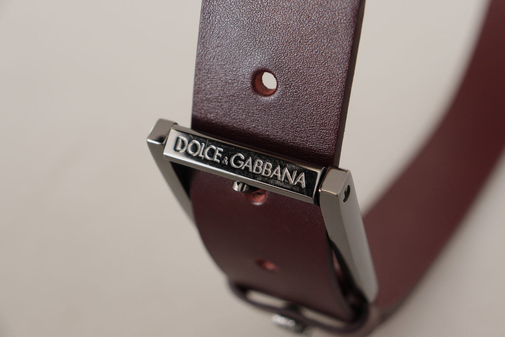 Dolce & Gabbana Brown Leather Silver Metal Crown Buckle Belt - Zeiniez