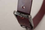 Dolce & Gabbana Brown Leather Silver Metal Crown Buckle Belt - Zeiniez