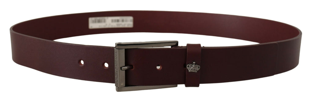 Dolce & Gabbana Brown Leather Silver Metal Crown Buckle Belt - Zeiniez