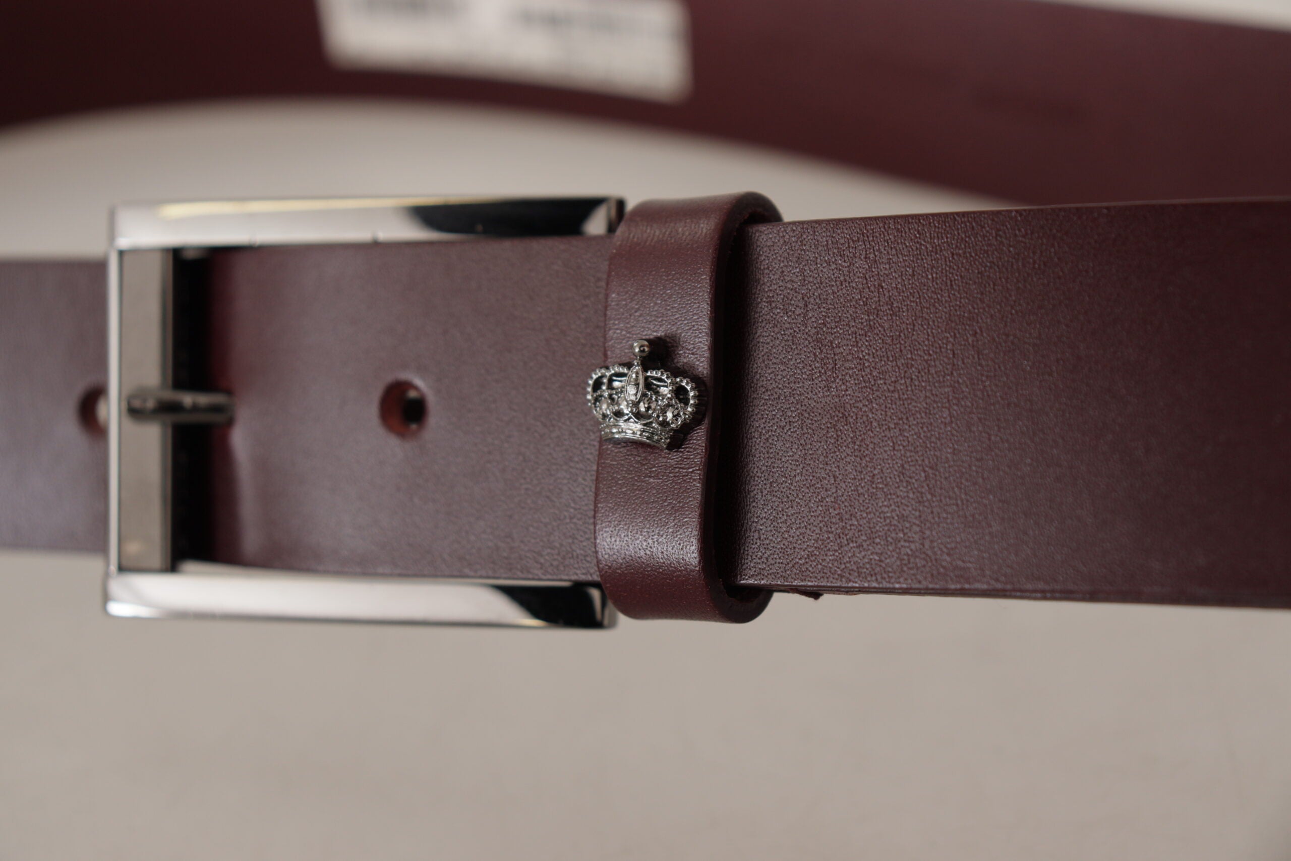 Dolce & Gabbana Brown Leather Silver Metal Crown Buckle Belt - Zeiniez