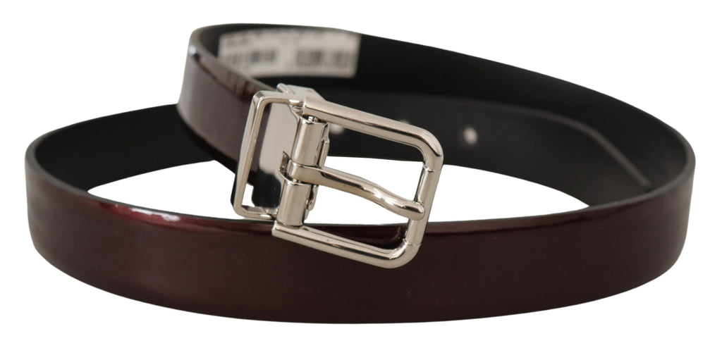 Dolce & Gabbana Brown Patent Leather Silver Metal Buckle Belt - Zeiniez
