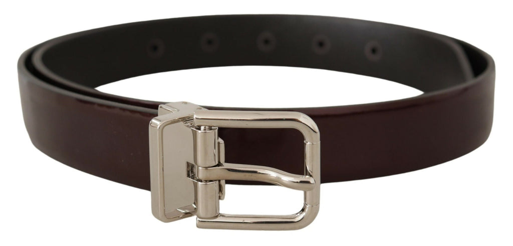 Dolce & Gabbana Brown Patent Leather Silver Metal Buckle Belt - Zeiniez