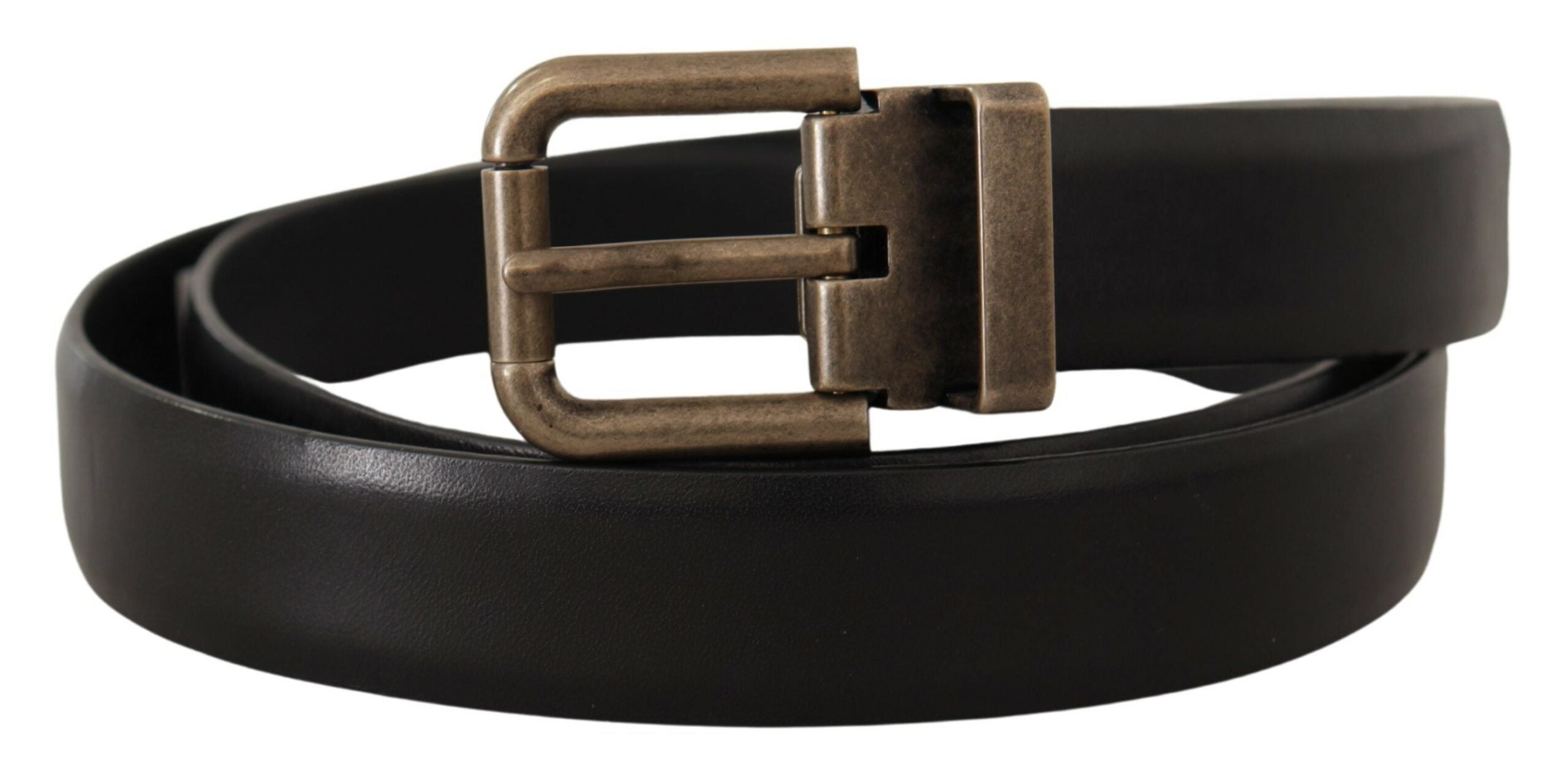Dolce & Gabbana Black Calf Leather Brushed Brass Box Buckle Belt - Zeiniez
