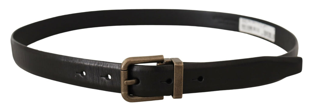 Dolce & Gabbana Black Calf Leather Brushed Brass Box Buckle Belt - Zeiniez