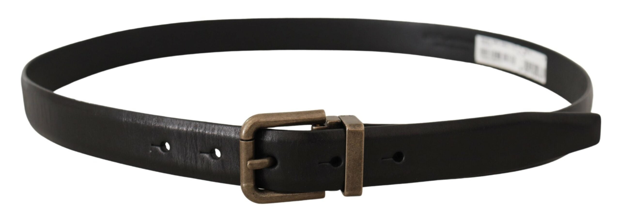Dolce & Gabbana Black Calf Leather Brushed Brass Box Buckle Belt - Zeiniez