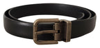 Dolce & Gabbana Black Calf Leather Brushed Brass Box Buckle Belt - Zeiniez