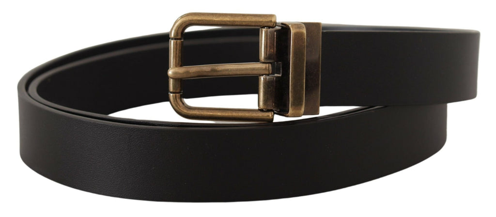 Dolce & Gabbana Black Leather Brass Metal Box Buckle Belt - Zeiniez