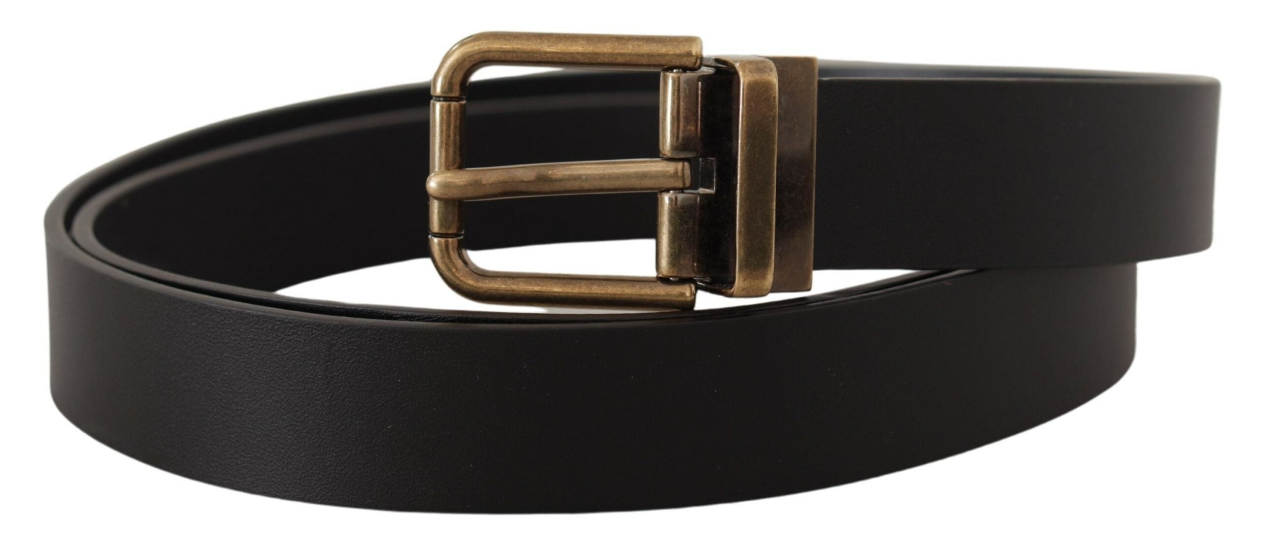Dolce & Gabbana Black Leather Brass Metal Box Buckle Belt - Zeiniez