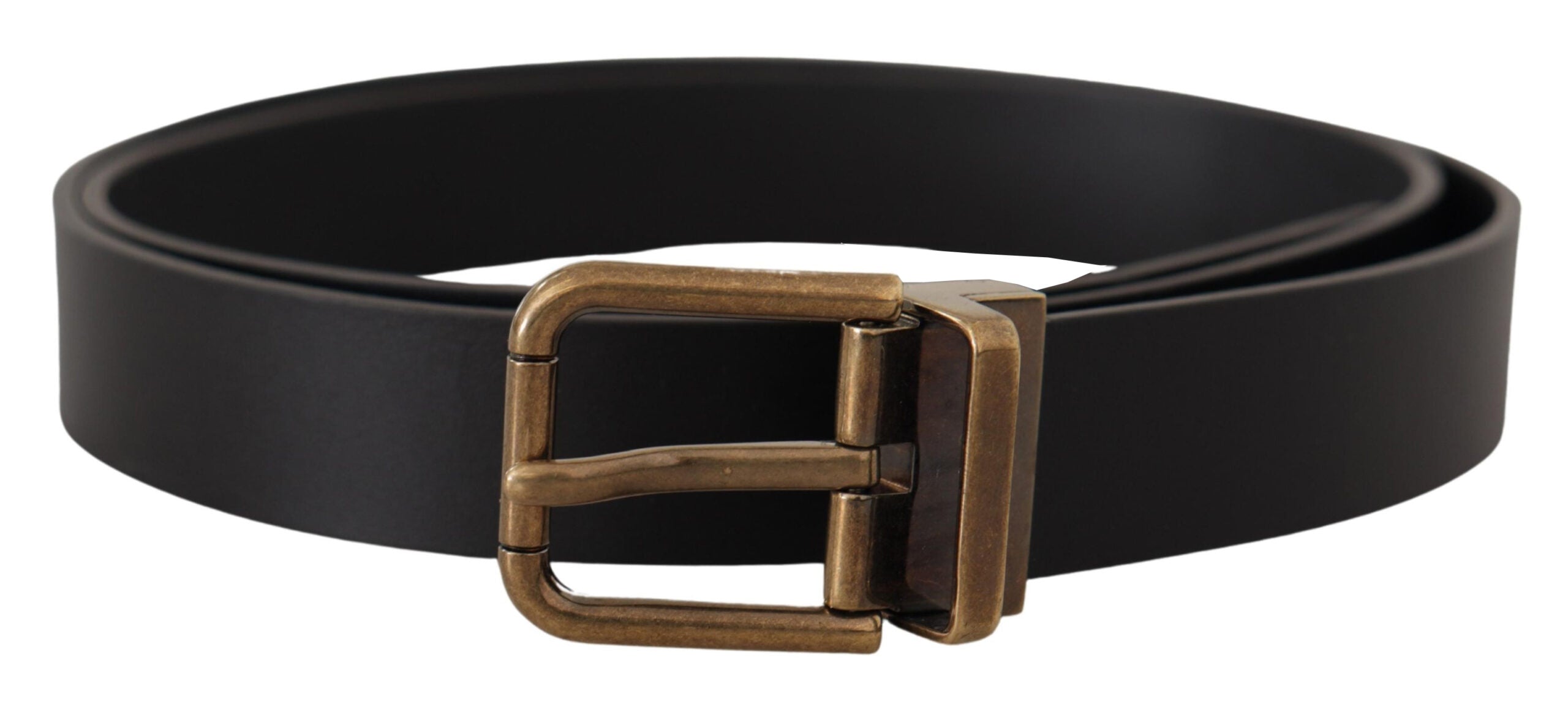 Dolce & Gabbana Black Leather Brass Metal Box Buckle Belt - Zeiniez