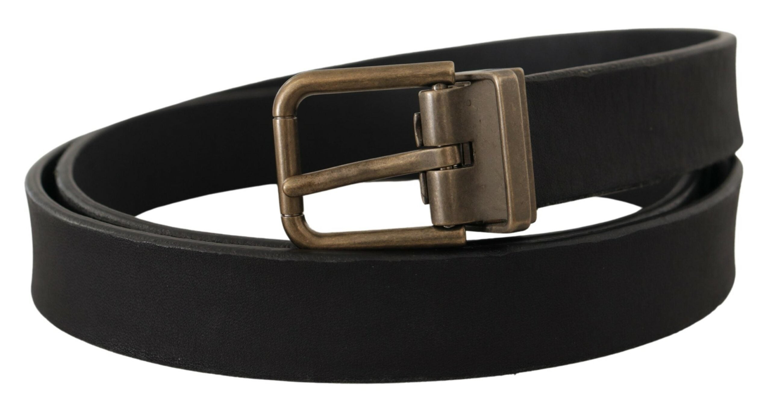 Dolce & Gabbana Black Leather Brass Metal Grain Buckle Classic Belt - Zeiniez